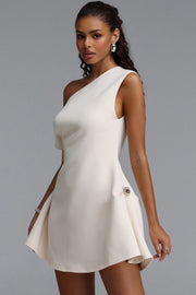 Denali Chic Tailored One Shoulder Asymmetric Woven Mini Dress